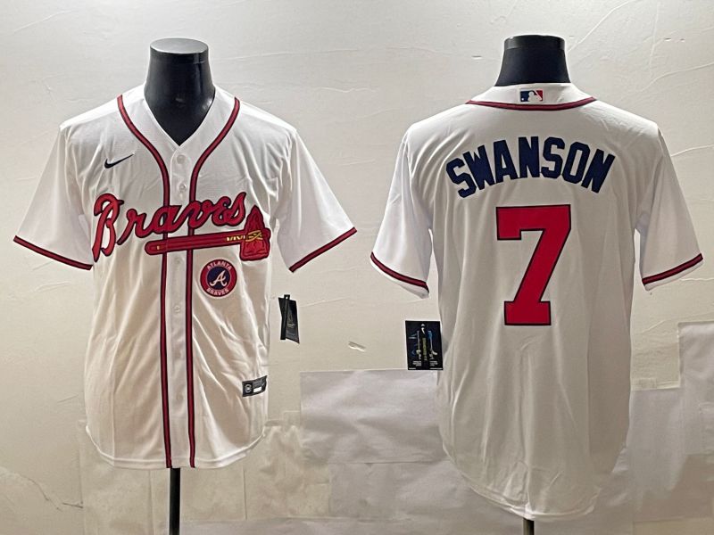 Men Atlanta Braves #7 Swanson White Game 2025 Nike MLB Jersey style 4